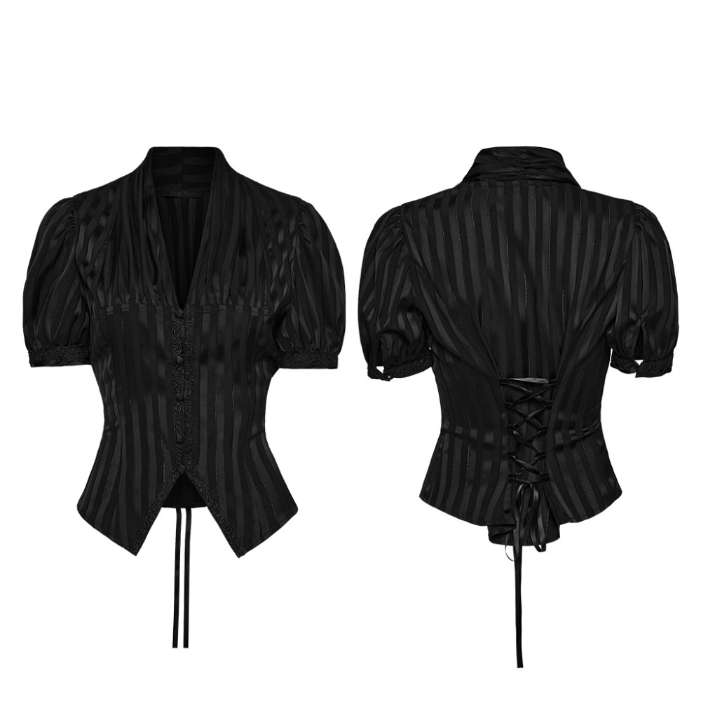 Punk Rave - Marionette Satin Short Blouse - Zwart